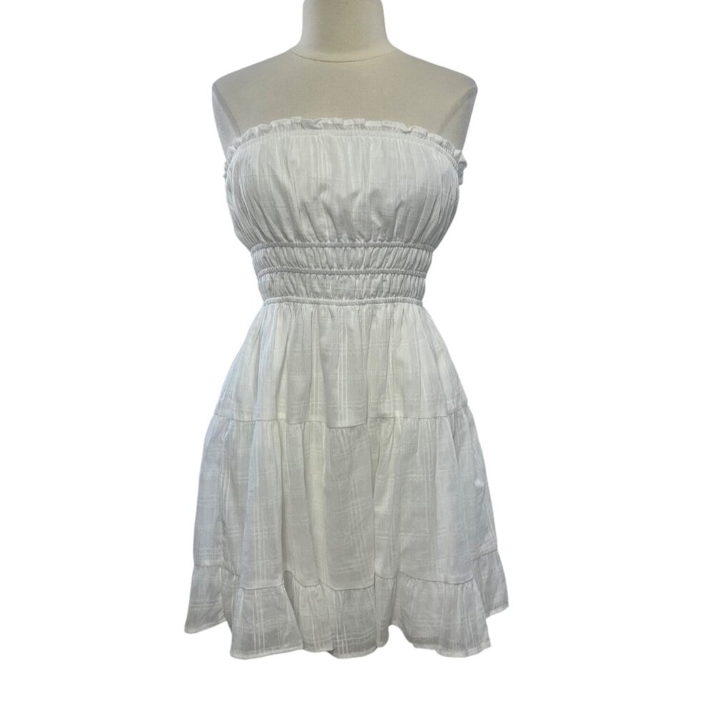 Thirty Thirty LA Strapless Tiered Dress Large White New Ruched Cotton Cottage Co